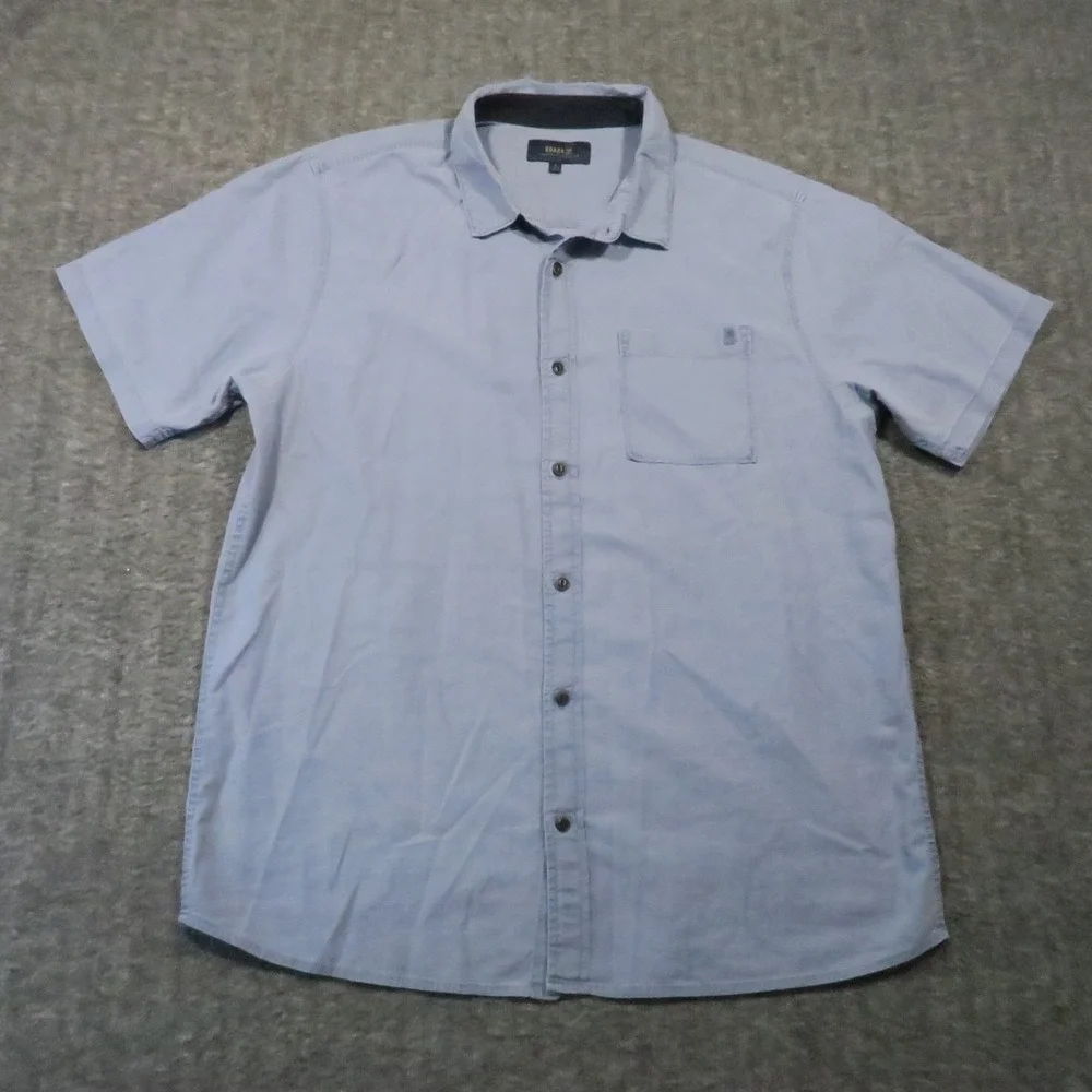 Roark Made to Fade Button Up Shirt L Blue Organic Cotton  Short Sleeve Coastal